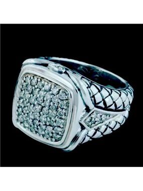 SCOTT KAY PAVE DIAMOND STERLING SILVER BASKET WEAVE RING